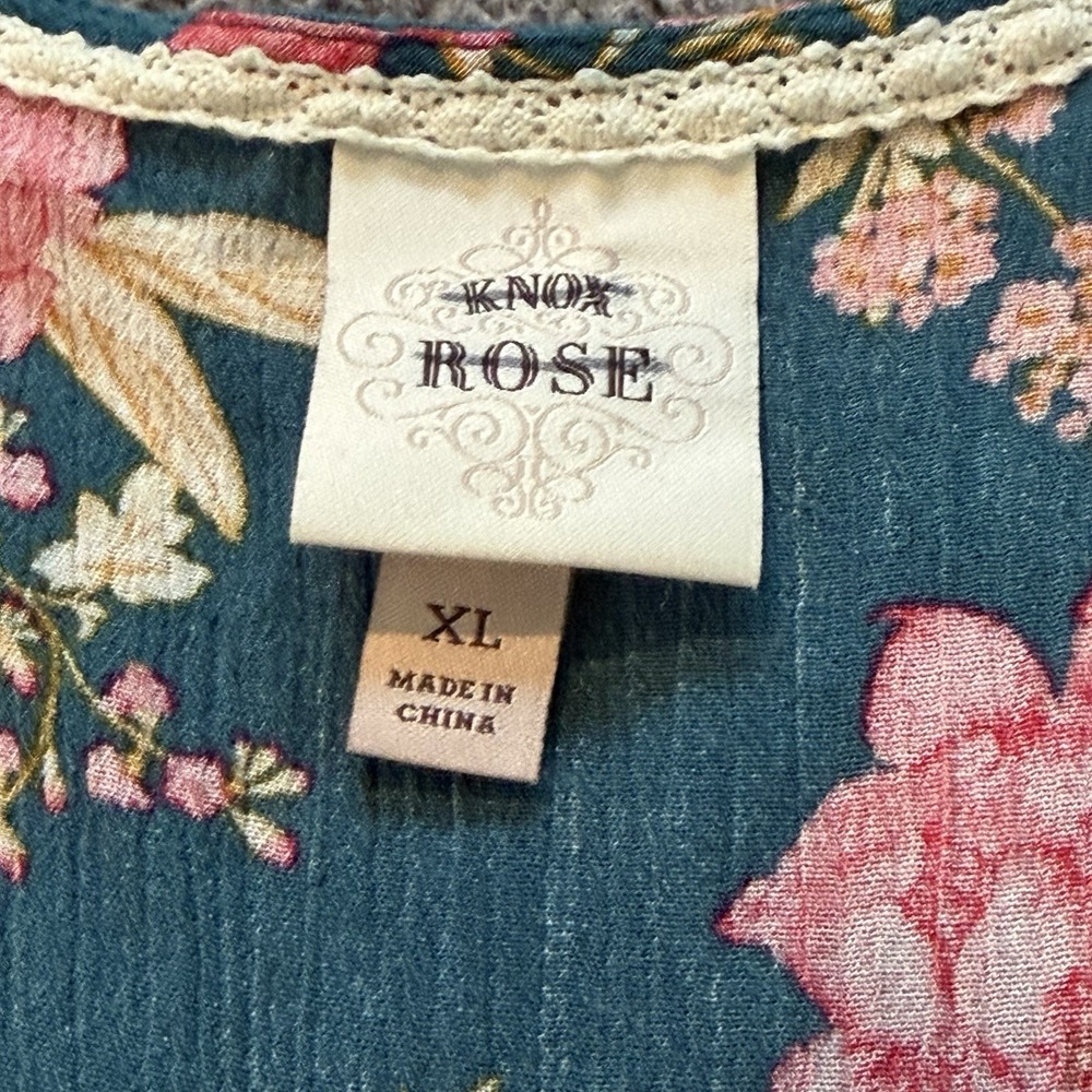 Knox Rose Teal Floral Midi Maxi Dress Sleeveless Boho Cottage Peasant Women's XL - Picture 6 of 12